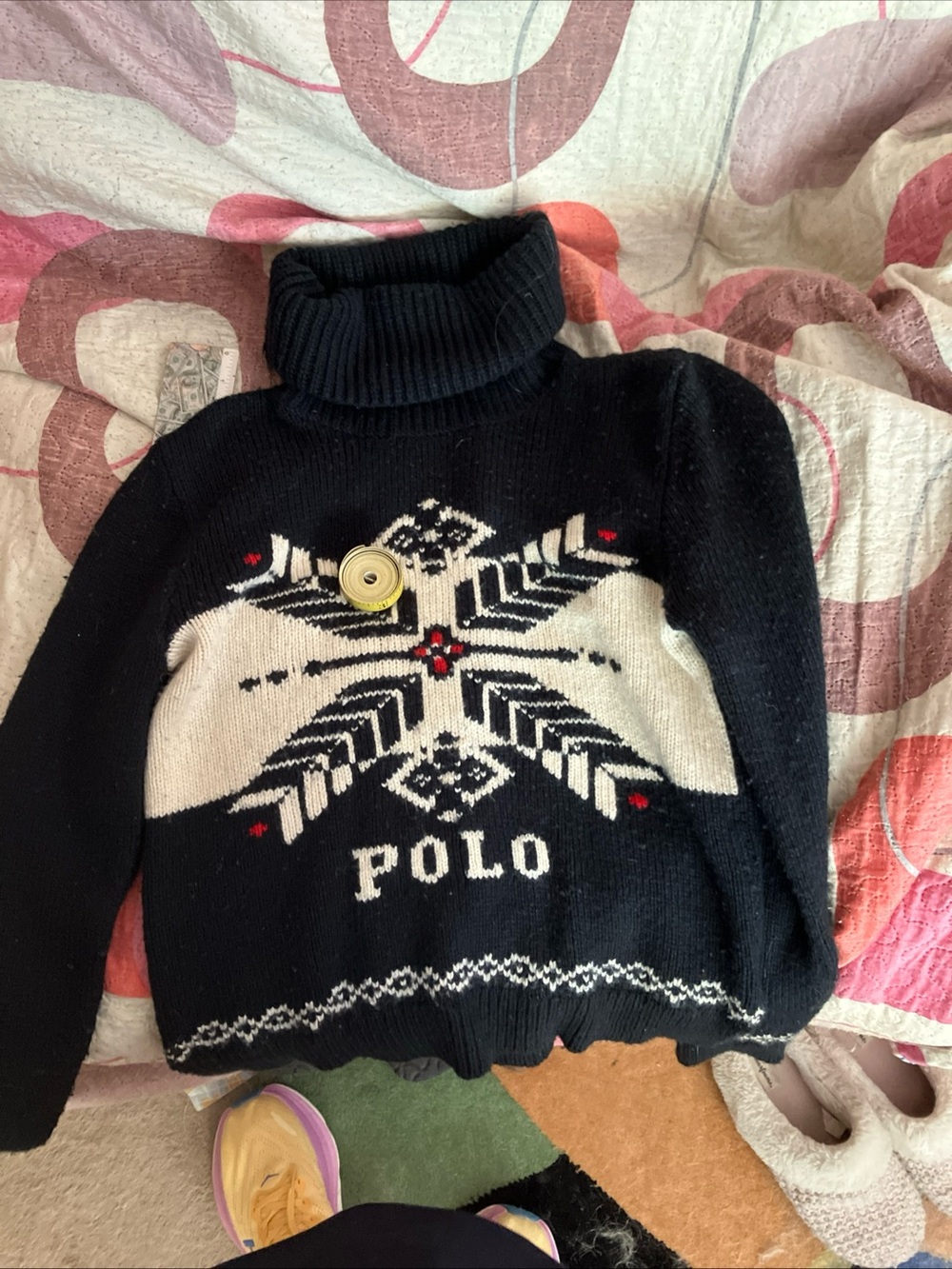 Polo Ralph Lauren Black & White Turtleneck Sweater with Snowflake Motif
